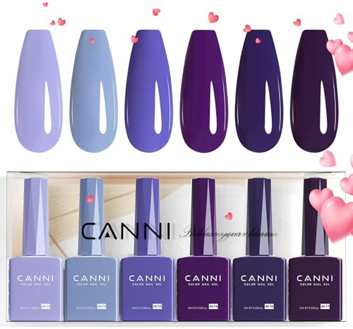 CANNI UV Nagellack Set 6 Farben lila blau da drüben dunkles Violett Gebleichte Zeder purple blue yonder violet Bleached Cedar Gellack Nagellack Gel Polish Set Gelnägel Set UV Gel für Nägel