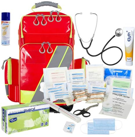 SÖHNGEN Lifebag Notfallrucksack L, rot/silber/gelb, DIN 13157 mit Zusatzmaterial, Art.-Nr. 611055 | Notfallrucksack | Sanitätsrucksack | Erste Hilfe Rucksack