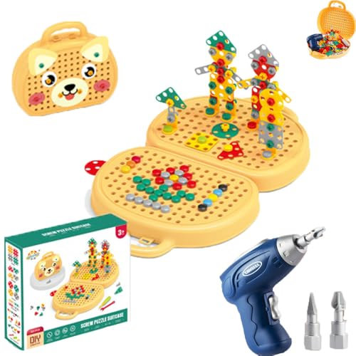 Boîte À Outils Montessori avec Perceuse, Boîte À Outils De Jeu Montessori, Boîte À Outils Créative sur Le Thème De l'ours pour Enfants, Boîte À Outils À Vis Jouet pour Enfants (Apricot)