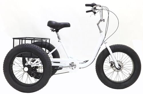 Kcolic 20 Zoll Dreirad Für Erwachsene Mit Dicken Reifen, 7 Gänge 3 Räder Einkaufskorb Breitere Sitze Cruiser Fahrräder Für Erwachsene, Snow Human-Dreirad Mit Verstellbarem Lenker A,20in