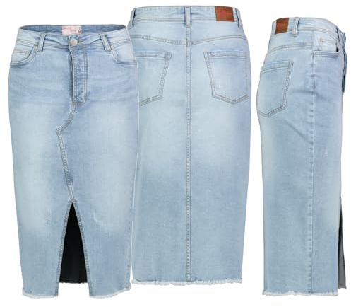 Damen Jeans Rock Rock Maxi Lange Rock Denim Stretch Vintage Used-Look, Größe:XL / 42, Präzises Farbe:Hell Blau