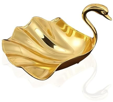 Obstschale aus Metall, Goldener Schwan Servierplatte