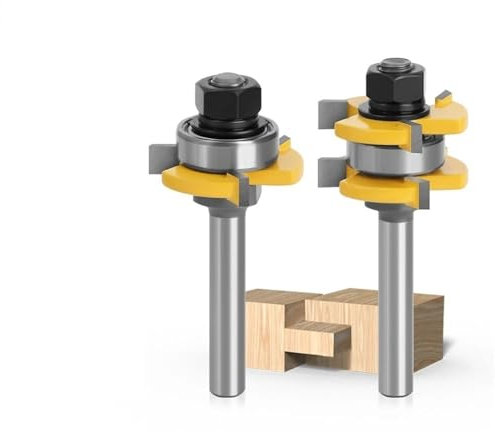 2-teiliges Nut- und Feder-Fräser-Set mit 8 mm Schaft, T-Form, 3 Zähne, Holzbearbeitungs-Fräser, T-Nut-Holzschneidewerkzeuge