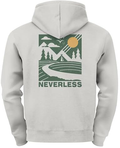 Neverless® Herren Backprint Berge Outdoor Wald Camping Rückenaufdruck Kapuzenpullover Männer Fashion Streetstyle Urban-Grey M