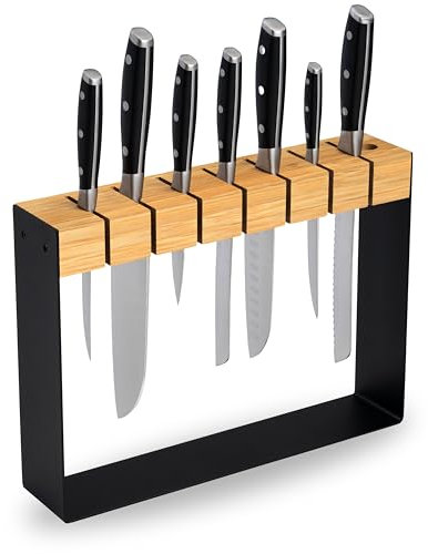 Bloc à couteaux sans couteaux en bois non équipé - Noir - Porte-couteaux - Rangement de couteaux - Pour 7 couteaux et 1 fusil à aiguiser