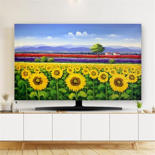Hixingo Cubierta Antipolvo TV, Patrón Flor 3D Cubierta Antipolvo Television 32-80inch Funda para Televisor Elástico Universal Cubierta de TV Protector TV (55inch,Girasol)