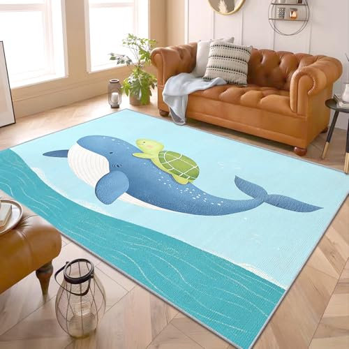 Unterwasser Deko Kinderzimmer - Teppich Wohnzimmer Schlafzimmer Kinderzimmer Wal, Großer Teppich Kinder Meer, Weich Kurzflor & Waschbar & rutschfest Wohnzimmerteppich, Kinderteppich, 120x180 cm