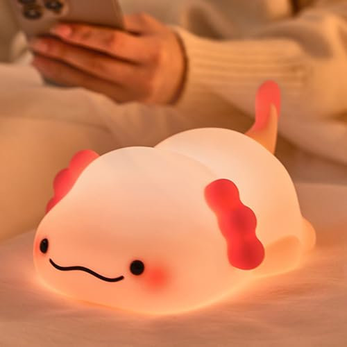 Nachtlicht Kinder Axolotl Nachtlampe - Axolotl Lampe Dimmbar Timer, Touch-Steuerung Silikon Nachtlicht Baby, USB-Aufladbar Niedliche Lampe, Mit kleinen Orangen für Kinderzimmer Deko