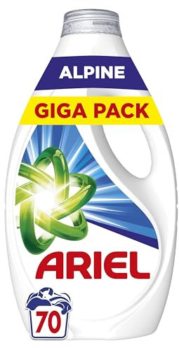 Ariel Lessive Liquide Alpine, 70 Lavages, Action Détachante en Un Seul Lavage, Fraîcheur Alpine Longue Durée, Formule Concentrée, Pré-traitement des Taches Efficace, Fabriqué en France