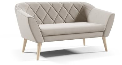Sofa Gloria II Sitzer Velours skandinavischen Bank beige Samt Holzbeine schöne Steppung (Manila 03 - beige)