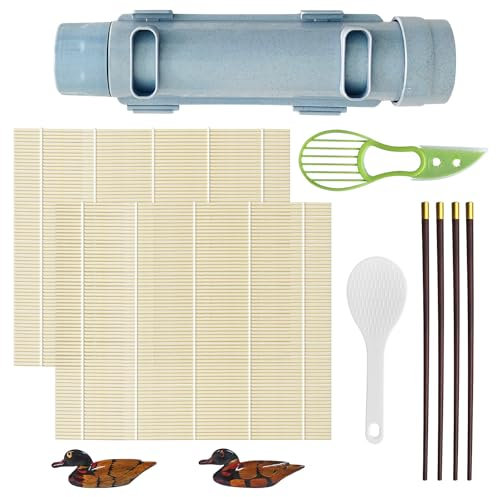 9 Pcs Home Sushi Making Kit,DIY Sushi Maker Includes Bamboo Sushi Rolling Mats,Rice Paddle,Green Splitter,Chopstick Rests,Chopsticks,Sushi Rolling Tool for Homemade Sushi Lovers