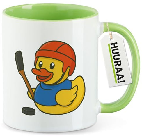 Huuraa Kaffeebecher Quietscheente Eishockey Gummiente Hockey Geschenk 330ml Grün Quietscheente Eishockey Mitbringsel