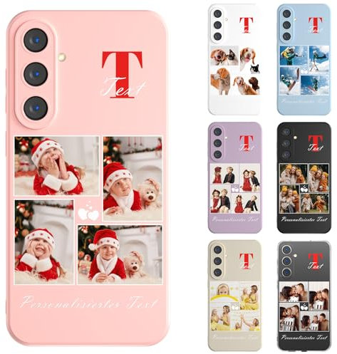 DCPPCY Personalisierte Handyhülle mit Foto Text für Samsung Galaxy A14 4G/5G, Handyhülle Selbst Gestalten mit Mehreren Bild Text, TPU Stoßfest Hülle Personalisierte Foto Hüll für Familie