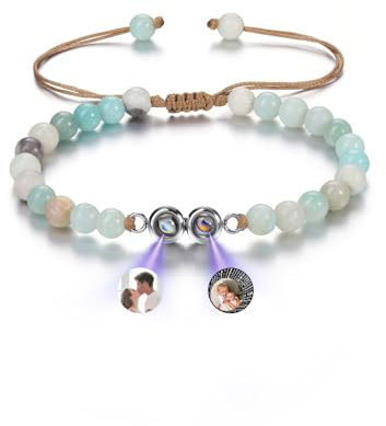 CrystalTears Personalisiert Foto Armband mit Bild im Stein Projektion Edelsteine Heilstein geflochtenes Armband Geschenke