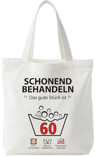 Yoljun Geschenk zum 60 Geburtstag Frau Stofftasche, Lustige Baumwolltasche mit Aufdruck „SCHONEND BEHANDELN 60“, Geschenkidee für Frauen zum 60. Geburtstag, Shopper Bag für Damen