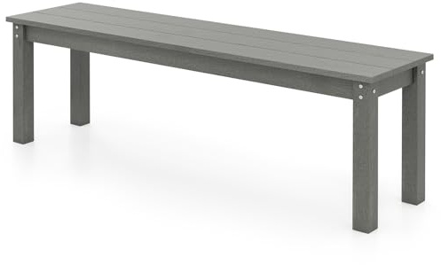 KOMFOTTEU Gartenbank aus HDPE für 2-3 Personen, Gartenbank mit Lattensitz und Oberfläche in Holzoptik, Parkbank wetterfest bis 340kg für Terrasse, Park, Hof, Patio (Grau)