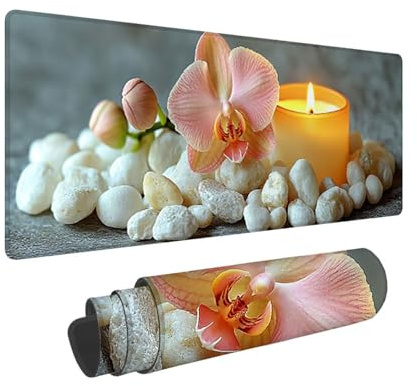 Gaming Mouse Pad 1400 x 600 mm Large Gaming Mouse Mat with Stitched Edges, XXL Mousepad with Non-Slip Base, Extended Large Size Mousemat, Keyboard Desk Pad with Water Resist Surface (Zen Candle) J-79