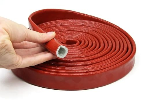 5 Meter Fire Retardant Fiberglass Tube – Heat Resistant Silicone Coated Braided Sleeve for Wiring & Cables(Red,4mm)