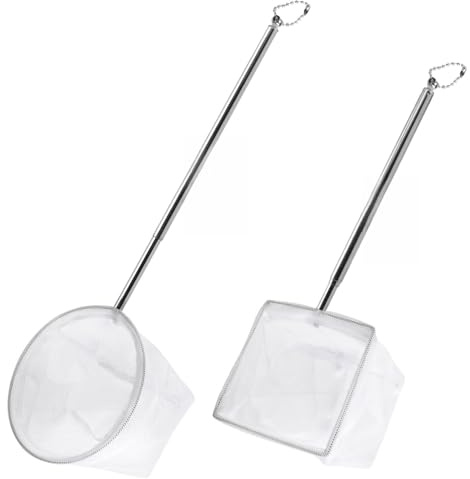 WJMY 2 Stück Mini Kescher Aquarium Feinmaschig Netz Ø10cm Länge 48cm | Teleskop Edelstahlgriff, Klein Kescher Aquarium Netz zubehör Für Garnelen & kleine Fische