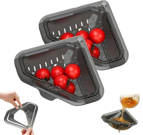 Dreieckiger Magnetischer Abflusskorb, Sieb für spülbecken, Abtropfkorb Küchenspüle mit Drehverschluss, Multifunktional Spülbecken Ecksieb für Lebensmittelabfälle Filtern oder Obst Waschen (x 2)
