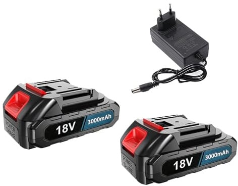 Hochkapazitäres 2-teiliges 18V 3000mAh Akku-Pack & Ladegerät, Vollschutz mit Smart-Chip, geeignet für 18V Elektrowerkzeuge