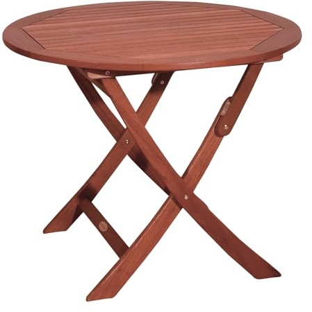 DELUKE Gartentisch Genua rund klappbar - Eukalyptus, Natur, 90x90x73cm | Klapptisch Esstisch Wetterfest Outdoor Tisch