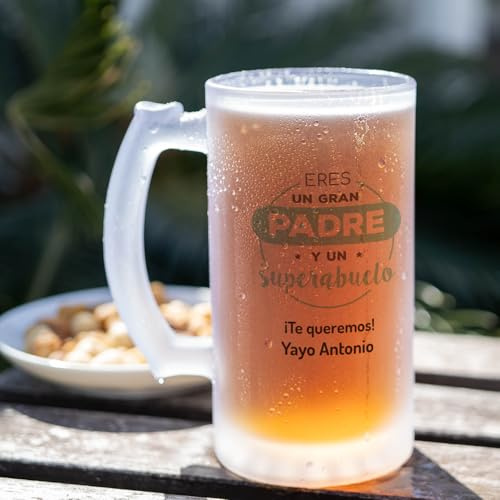 Wanapix | Jarra de Cerveza Personaliza con Nombre | Jarra de Cristal Esmerilado (Opaco) | 500 ml | Apta Lavavajillas | Super Abuelo
