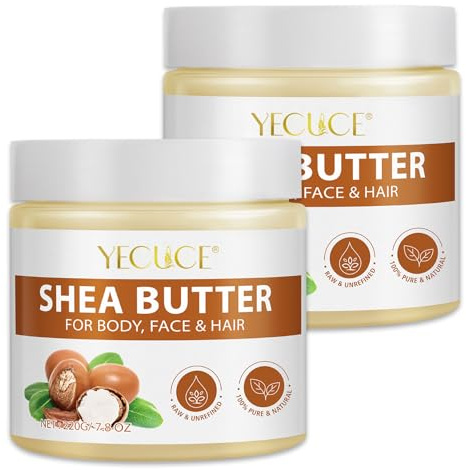 P-Beauty 100% Bio Shea Butter 2x220g - Körperbutter Vegan & Naturbelassen - Intensive Feuchtigkeitscreme für Gesicht, Körper, Haare & Nägel - Creme für Trockene Haut - Pflege, Haarpflege, Lippenpflege