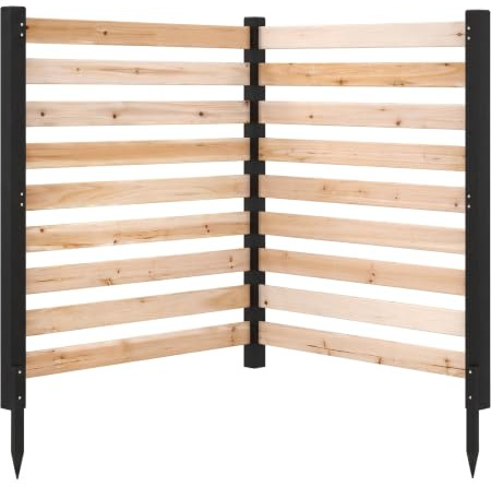 HOMASIS Recinzione da Giardino, Recinzione Decorativa in Legno con 2/3 Pannelli e 3 Picchetti, Design a Doghe, Frangivista Decorativa da Esterno per Bidone Spazzatura (Naturale,98 x 107 cm,2)