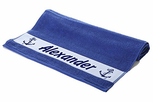 Unikatolo Handtuch mit Name Bedruckt, 100 x 50 cm, Motiv Maritim Anker Farbe blau, Royalblau, Matrose, Kreuzfahrt, Urlaub, Geburtstag, Segeln, Yacht