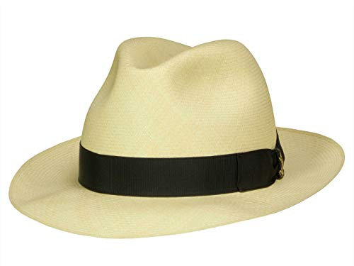 Borsalino Montecristi Superfein hochwertiger Original Panama Hut Fedora - Natur/Schwarz (712/3) - 61 cm