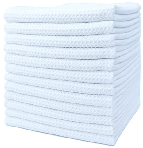 Polyte - Premium-Geschirrhandtücher aus Mikrofaser - Waffelstruktur - weiß - 41 x 71 cm - 12 Stück
