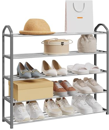 eSituro Schuhregal mit 5 Ebenen leichte Schuhablage für 15-20 Paar Schuhe aus PP-Kunststoff Metall Schuhschrank in Eingang Flur,Gray