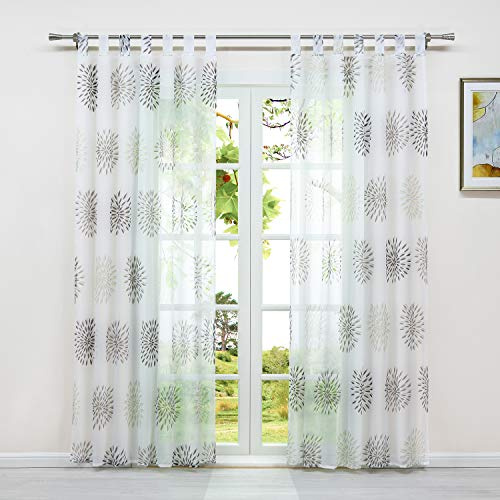 Delien Voile Gardine mit Kreis-Motiven Druck transparenter Vorhang mit Schlaufen Wohnzimmer Gardinenschals BxH 140x225cm Braun 1 Stück