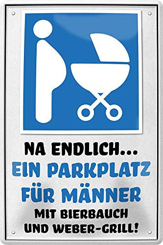 schilderkreis24 Blechschild „Na endlich … ein Parkplatz für Männer mit Bierbauch und Weber-Grill!“ – witziges Metallschild 20x30 cm – Garten Deko & Geschenkidee für Grillfans