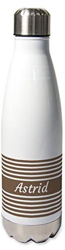 Amikado Gourde Marinière personnalisée (Taupe) - Thermos Personnalisé - Bouteille Isotherme 500ml avec Bouchon - Cadeau Personnalisé - Thermos café