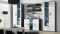 Wohnwand SOHO 10 mit Blauer LED Beleuchtung, Anbauwand, Wohnzimmerschrank, Schrankwand, Vitrine, Lowboard, Hängeregal(Grau/Weiß Hochglanz)