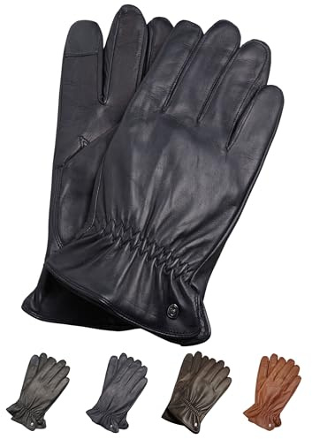 AKAROA ESTD 2019 Lederhandschuhe Herren TIM, Touchscreen Funktion, italienisches Leder, recyceltes Strickfutter aus 50% Kaschmir und 50% Wolle, 5 Größen S - XXL