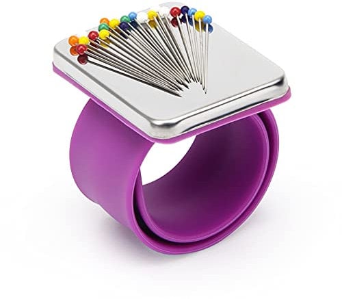 Magnetic Wrist Sewing, Portable Arm Pin Cushion Magnetic Pincushion with Wristband for Sewing Collection, Hair Stylists, and Quilting (Purple)