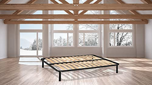 Dmora Orthopädisches Untergestell mit 13 Holzlatten mit schwarz lackierter Metallstruktur, 160 x 190 cm
