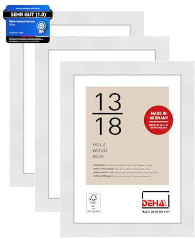 DEHA Design Bilderrahmen, 13 x 18 cm (3er Set), Holz, Weiß, Fotorahmen zum Auftstellen im Hoch- & Querformat, bruchsicheres Kunstglas, Fontana