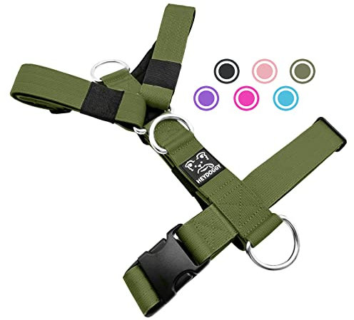 Robust Nylon Geflochten Anti-Zug Hundegeschirr, Verstellbar Brustgeschirr mit Neopren Gepolstert & Schnalle, Hunde Geschirr Zuggeschirr für Mittlere Große Hund Training Walken Laufen L,Armeegrün