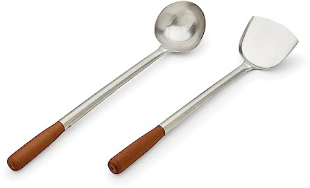 Fox Run 2-Piece Asian Stir Fry Utensil Set - Spatula & Ladle Wok Tool Set - Stainless Steel