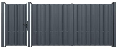 Portail TODOME avec lammelle métallique modèle 72 Gris 428 x 180 cm (L x H) Portail avec jeu d'accessoires inclus Portail pour piétons et voitures