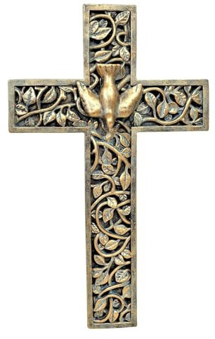 AMAJY Goldene Bronze Ton Taube Wandkreuz Spirituelle Kunst Heiliger Geist Wandbehang Kreuz Religiöse Dekoration Segen Geschenk (Groß 40 cm)