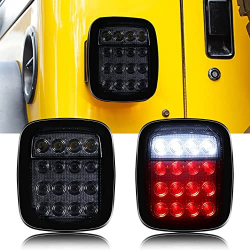 PNNNU 16 LEDs Universal Rücklicht Bremse Rückfahrlicht Für Jeep Wrangler YJ TJ CJ JK 2 Stück,Smoke