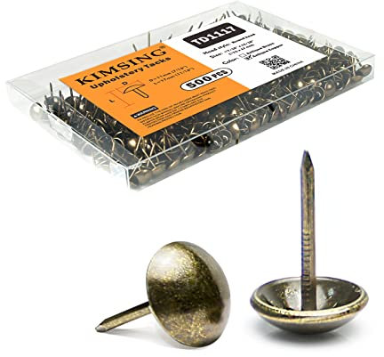 KIMSING TD1117 Lot de 500 clous décoratifs en laiton antique, clous à tête ronde lisses de 11 mm de diamètre, punaises décoratives pour meubles (laiton antique, 500 pièces/boîte)