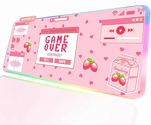 JMIYAV Kawaii RGB Gaming Mouse Pad PC XL Large Extended Glowing Led Light Up Desk Pad Non-Slip Rubber Base Computer Keyboard and Mouse Pad Cool Cute Mousepad Mat Gaming Over 80 * 30cm
