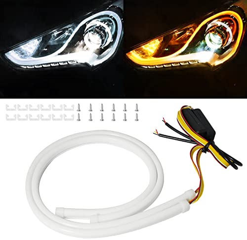 Qasim 24inch LED Daytime Running Light Sequential Guide Turn Signal Light White/Amber Flexible Car Light Strip Switchback 60CM-2Pack