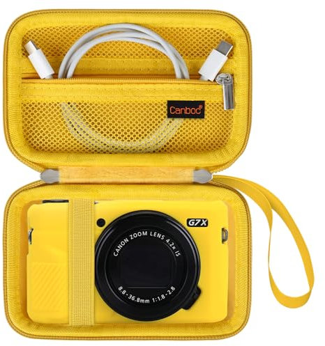 Canboc Carrying Case for Canon PowerShot G7 X Mark II/ G7 X Mark III / G5 X Mark II / G7X Digital Camera, Point and Shoot Vlogging Camera Bag, Zipper Mesh Pocket fits USB Cable, Batteries, Yellow